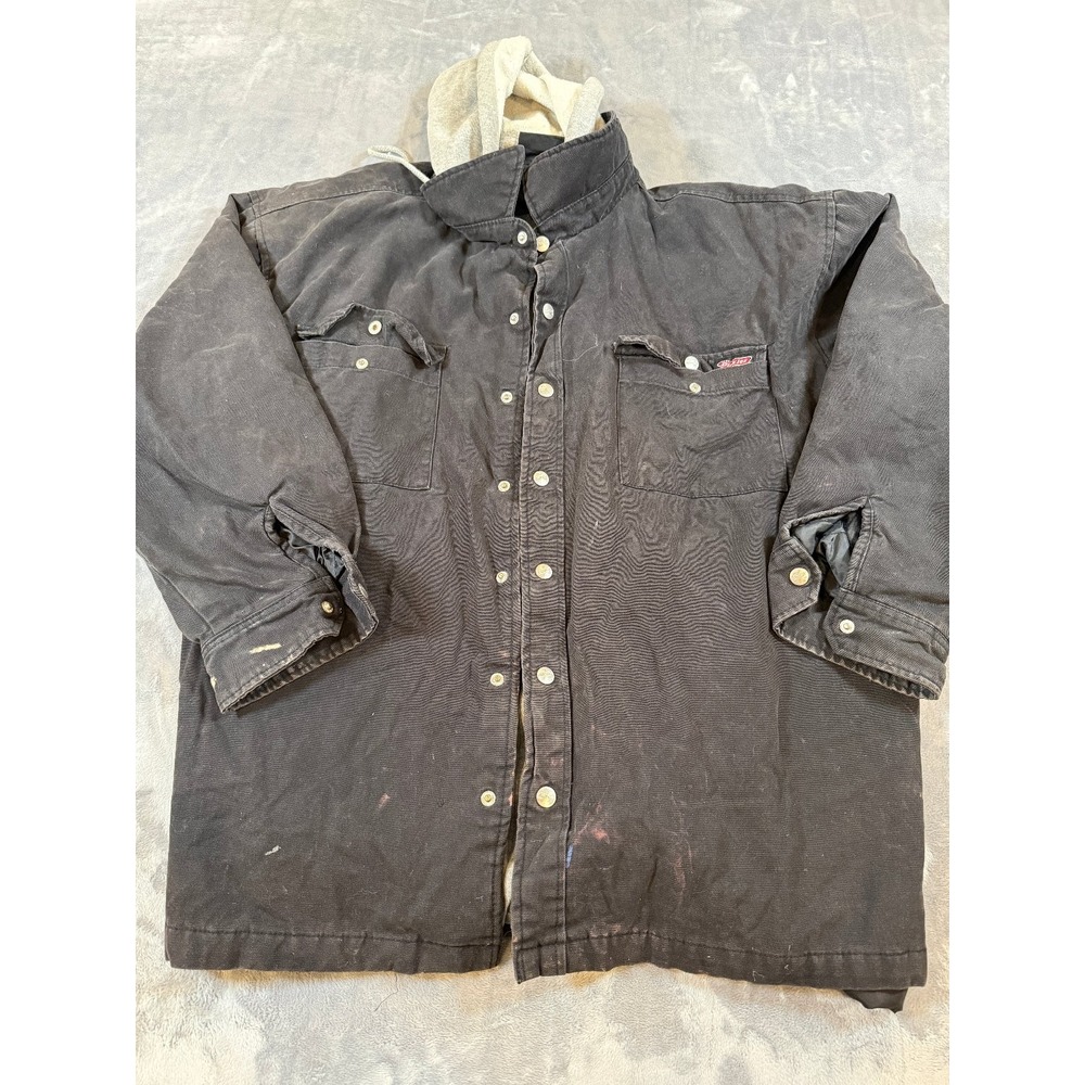 Dickies Men's Black Hooded Work Jacket Quilted Lined Canvas Coat Utility Size